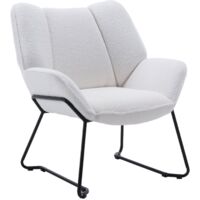 Wahson Sillón Moderno de Lana Sintética Tapizado Silla de Salón con Patas Negras Silla Reclinable de Ocio para Dormitorio Sala de Estar, Blanco