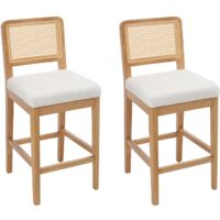 Juego de 2 Taburetes de bar Tapizados en cHENILLA con Estructura de Madera Rusitc Taburetes Altos para el Hogar Bar Cocina, Blanco, Chairus