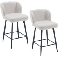 Juego de 2 Taburetes de Bar Tapizados en Lino con Respaldo para Bar Restaurante, Avena, Wahson