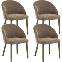 Sillas de Comedor 4Pcs en Chenilla Acolchada Estilo Rústico Retro Sillas de Cocina Vintage con Patas de Madera para Salón o Restaurante, Marrón