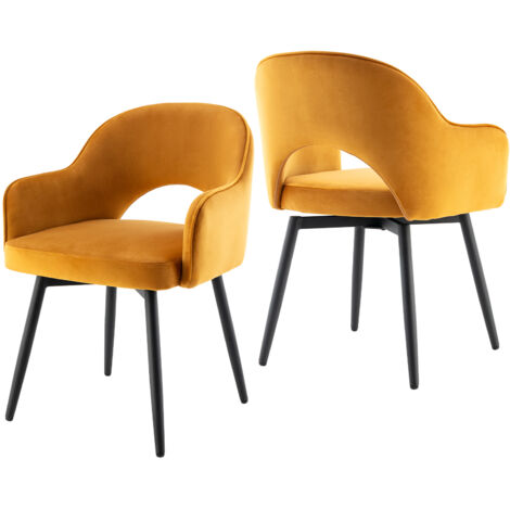 Wahson Sillas de Comedor Juego de 2, Terciopelo Sillas con Patas Negras, Modernas Sillas con Respaldo, Giratorias Sillas Modernas para Cocina, Amarillo (1/5)