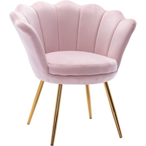Wahson Silla de Acento en Terciopelo Sillón Tapizado con Respaldo de Pétalos Silla de tocador para Dormitorio Sala de Estar Maquillaje, Rosa Claro (1/5)