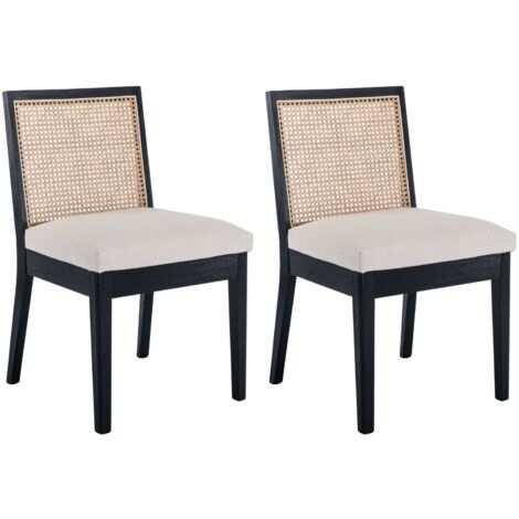 Sillas de Comedor 2Pcs en Rattan Madera Retro Sillas de Cocina Rusticas para Comedor Sala de Estar, Negro, Wahson (1/5)