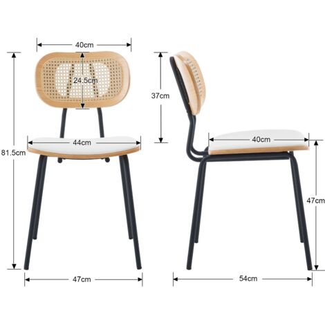 Sillas de Comedor de Madera Juego de 2 Sillas Cocina con Respaldo Sillas de Rattán Sillas de Cojín de PU para Hogar Salón Restaurante, Blanco