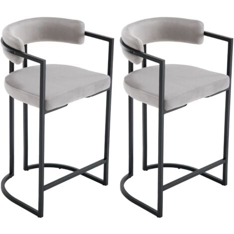 Juego de 2 Taburetes de Bar de Terciopelo Taburetes de Mostrador de Diseño Moderno con patas de Metal para Restaurante Salón, Gris, Wahson