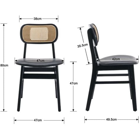 Set di 2 Sedie, Sedie da Pranzo in Rattan Sedie da Cucina Gambe in Legno Sedie in PU per Sala da Pranzo, Nero, WAHSON