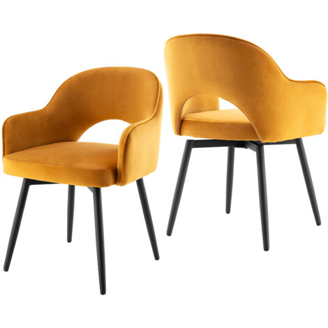 WAHSON Sedie Set di 2 Sedie da Pranzo Sedie da Cucina Girevole con Gambe in Metallo per Sala da Pranzo, Velluto, Giallo