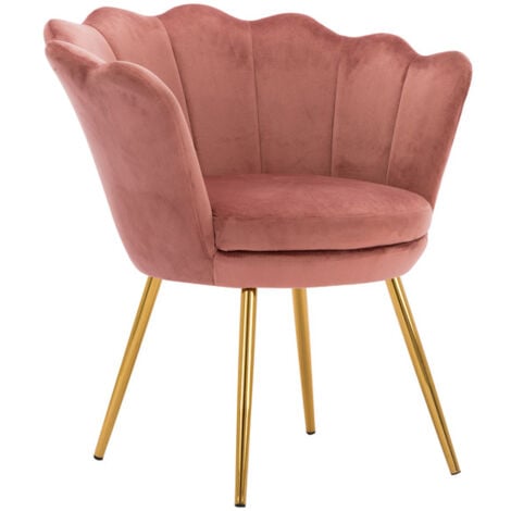 Poltrona Imbottita Poltroncina Salotto con Gambe Dorato Sedia da Salotto per Camera da Letto, Velluto, Rosa Scuro, Wahson