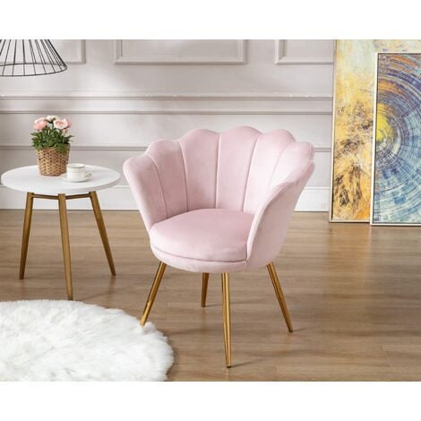 Poltrona Imbottita Poltroncina Salotto con Gambe Dorato Sedia da Salotto per Camera da Letto, Velluto, Rosa Chiaro