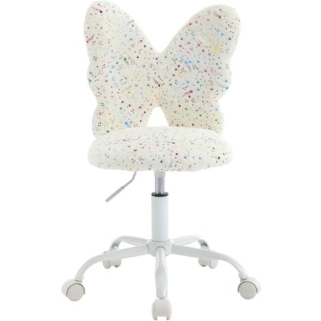 Sedia da Scrivania per Bambini in Pelliccia Sedia per Bambini Girevole Regolabile a Farfalla Sedia da Studio per Cameretta, Bianco