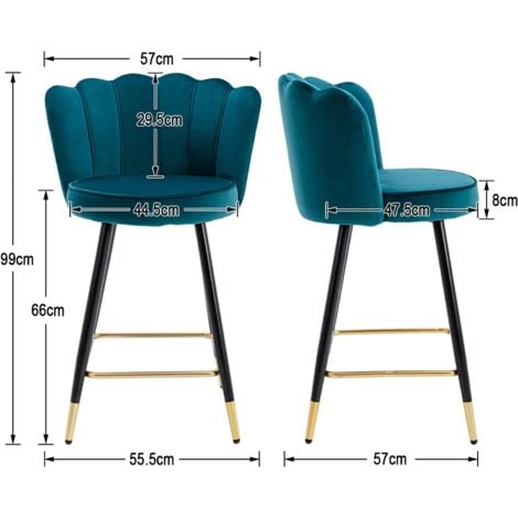 Set di 2 Sgabelli da Bar in Velluto Sgabelli Cucina Moderni Sedia da Bar con Schienale, Blu