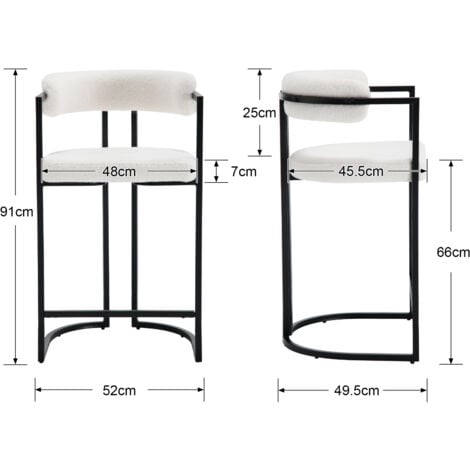 Set di 2 Sgabelli da Bar in Pelliccia Sgabelli Cucina Moderni con Struttura in Metallo Sgabelli Alti per Cucina Bancone, Bianco