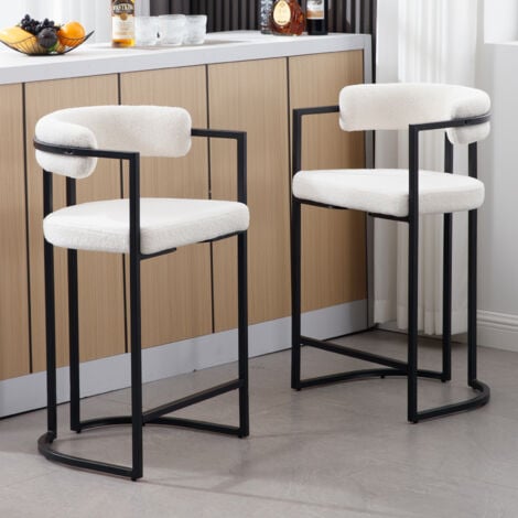 Set di 2 Sgabelli da Bar in Pelliccia Sgabelli Cucina Moderni con Struttura in Metallo Sgabelli Alti per Cucina Bancone, Bianco