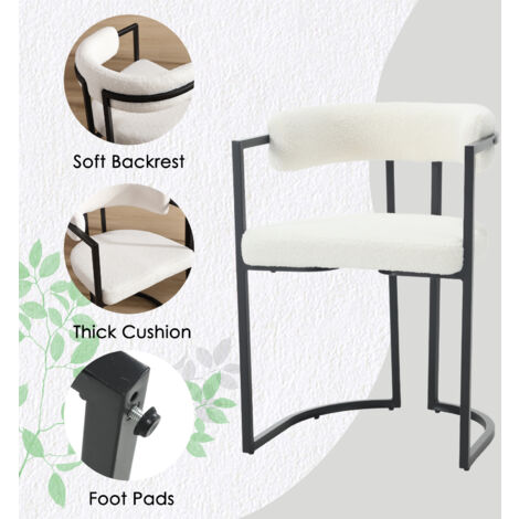 Set di 2 Sedie da Pranzo in Pelliccia Sedie da Cucina Moderne con Struttura in Metallo Sedie da Salotto per Soggiorno, Bianco