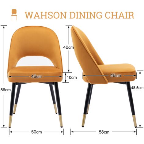 WAHSON Set di 2 Sedie da Pranzo in velluto Sedie da Cucina Moderne con Gambe in Metallo per Soggiorno, Giallo