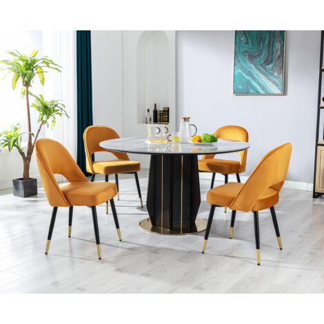 WAHSON Set di 2 Sedie da Pranzo in velluto Sedie da Cucina Moderne con Gambe in Metallo per Soggiorno, Giallo
