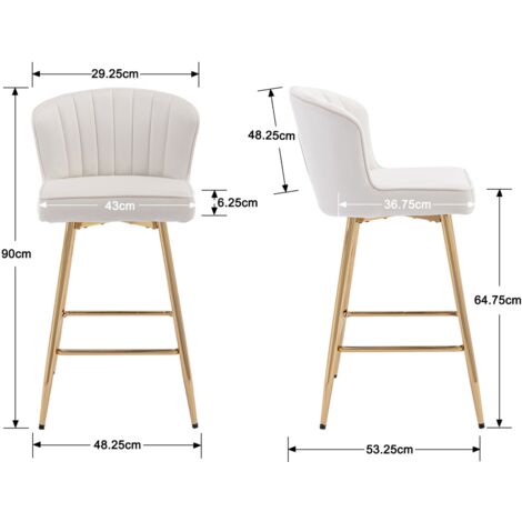 Set 2 Sgabelli Da Bar In Velluto Con Poggiapiedi – Altezza 65/75 Cm, Gambe Metalliche Bianche, Portata 200kg - 5