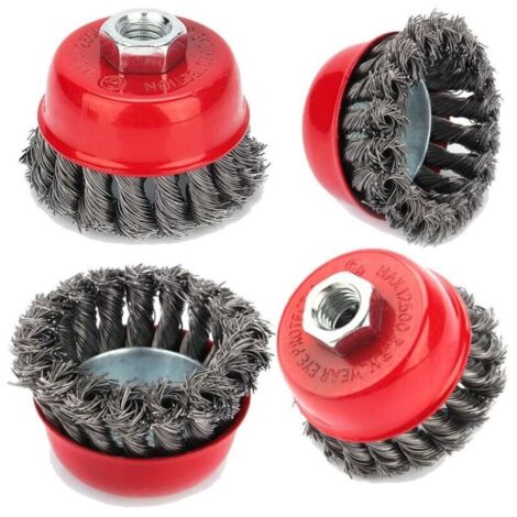 Metall-Reinigungsbürste, 4 Stück M14 gedrehte Drahtgeflechtbürste 75 mm für Winkelschleifer-Schneidbürste, Rostentfernung, Korrosion, Ablenkfarbe, dolaso (1/5)