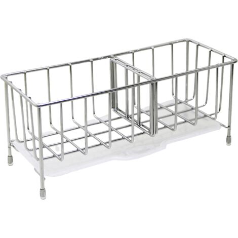 Küchenspüle-Schwammhalter-Organizer, Küchenspüle-Aufbewahrung für Reinigungsbürste, Seifenschale mit Ablaufschale, Silber (1/4)
