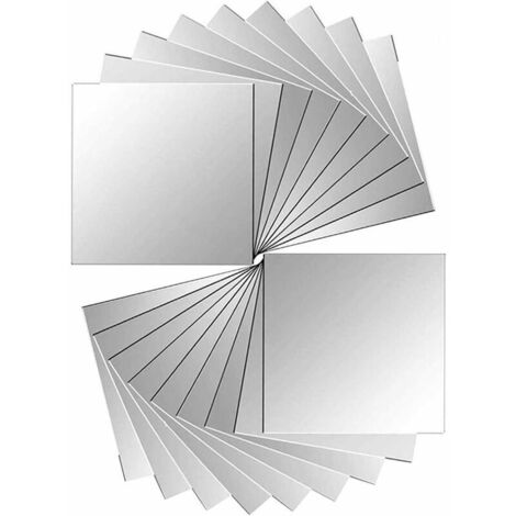 Set mit 18 Stück Spiegelfliesen Aufkleber Spiegel Wandspiegelaufkleber für Wanddekoration Silber 15 x 15 cm (1/5)