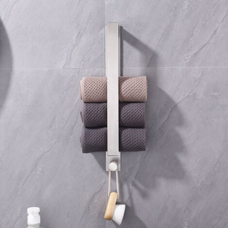Handtuchhalter aus Edelstahl, selbstklebender Gästehandtuchhalter ohne Bohren, selbstklebender Badetuchhalter mit Haken für Badezimmer (40 cm, gebürstet) (1/4)