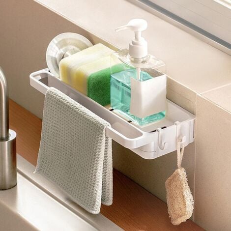 Schwammhalter Für Küchenspüle - Geschirrtuchhalter Mit Seifenablage - Grau 17x7x20cm