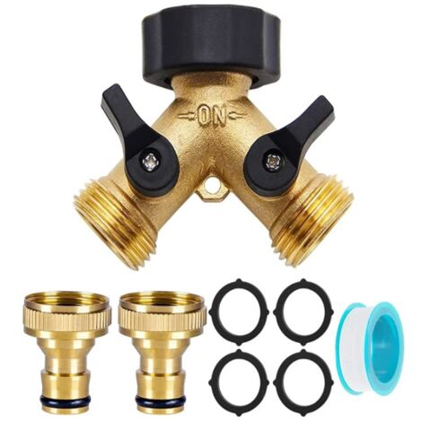 Doppelter Waschmaschinen-Wasserhahn, Y-Anschluss, Garten-Wasserhahn-Splitter aus Messing mit 4 Gummimatten und 2 Messing-Wasserhahn-Nase (1/4)