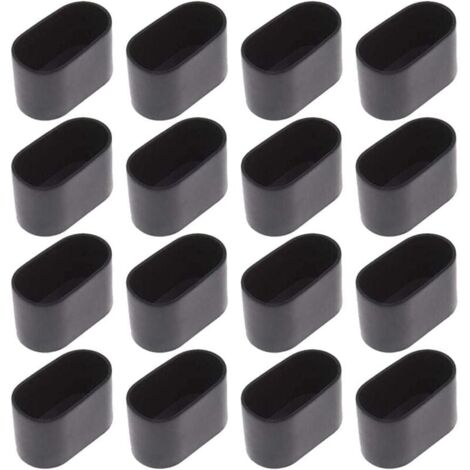 16 Stück Stuhlbeinkappen, Stuhlbeinschutz, Bodenschutz, Fußkappen für Klappstühle, ovales Rohr, Kunststoff (schwarz, 16 Stück / 20 x 40 mm)