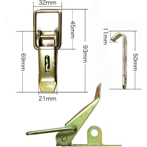 2 Stück Federbelastete Kipphebelschlösser - Mini Federschnallenriegel 47,5mm Aus Eisen