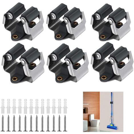 6er-Pack Mopphalter, Wandbesenhalter, Wandhalterung für Mopp und Besen, Wandhalterung zur Aufbewahrung von Gartengeräten, Wandbesenhalter (schwarz) (1/5)