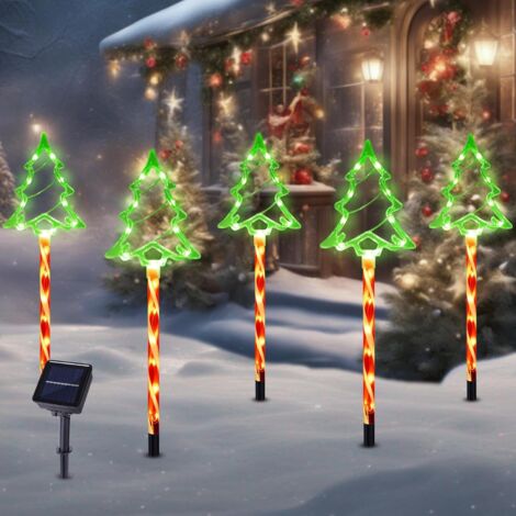 5er-Pack Solar-Weihnachtslichter für Wege, Außendekorationen, 8 Modi, Weihnachtsbaumbeleuchtung, wasserdichte LED-Gartenlichter für Wege, Hof, Rasen, Veranda, Weihnachtsdekoration (rote Weihnachtsbaum (1/5)