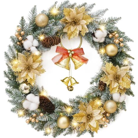 Weihnachtskranz-Dekoration für die Haustür, Weihnachts-Türkranz, Fensterdekoration im Freien mit Fichte, Tannenzapfen, Beerenstrauß, Kugelornamenten, Weihnachtskollektion, perfekt für Winterferiendeko (1/5)