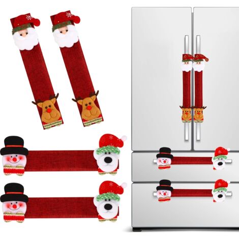 DOLASO 4 Stück weihnachtliche Kühlschrank-Türgriffabdeckungen, Schneemann, Küchengerät, Mikrowelle, Geschirrspüler, für Weihnachtsdekorationen (dunkelrote Weihnachten) (1/5)