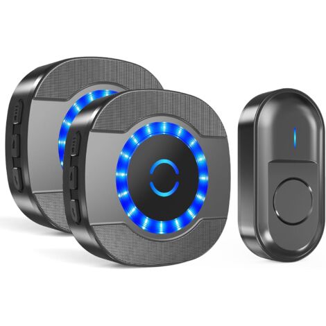 DOLASO Wasserdichte kabellose Outdoor-Türklingel, wasserdichte 300 Meter lange elektronische Türklingel, Glockenspiel-Set mit 2 Plug-in-Empfängern für Zuhause, 5 Lautstärkestufen, blaue LED, 55 Melodi (1/5)