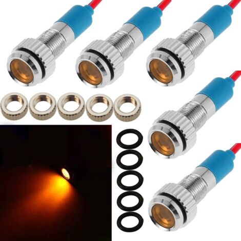 DOLASO 5 Stück gelbe 12 V 8 mm Armaturenbrett-LED-Warnanzeigelampe, geeignet für Autos, Lieferwagen, Boote und andere Universalfahrzeuge (1/5)
