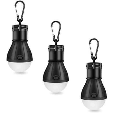 DOLASO LED-Camping-Laterne – Camping-Laterne – Notlicht mit Karabiner – wasserdicht – tragbar – für Camping, Abenteuer, Angeln, Notfall, Stromausfall (3er-Pack) (schwarz) (1/5)
