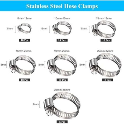 Swpeet 120Pcs 8 Größen 304 Edelstahl Einzelne Ohr-Schlauchschellen, Crimp-Schlauchschellen-Sortiment Kit Ohr Cinch Ringe Crimp Pinch Fitting Tools