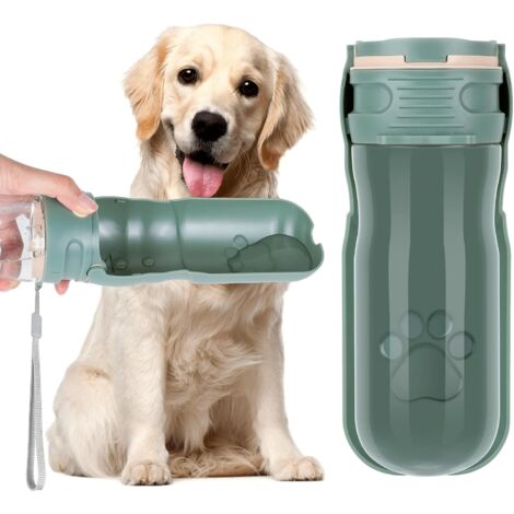 DOLASO 520 ml Hundewasserflasche, tragbare Hundewasserflasche, 180° faltbare Hundeflasche mit Aktivkohlefilter, Hundewasserspender für Camping, Wandern (1/5)