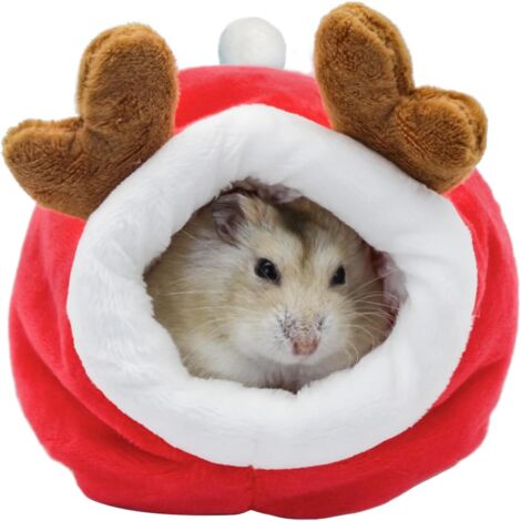 DOLASO Hamsterbett, 9 x 9 x 10 cm, halbgeschlossene Mini-Sofahöhle mit abnehmbarem Bettwäscheset, weiches Schlafnest für Igel, Eichhörnchen, kleine Haustiere (Weihnachtsrot) (1/5)