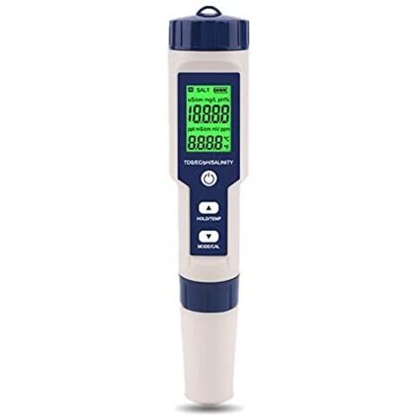 Wasserqualitätstester, tragbares 5-in-1-Funktions-Digital-Wasserqualitätstest-PH/Salzgehalt/Temp/TDS/EC-Messgerät für Garden Home Lab (1/5)