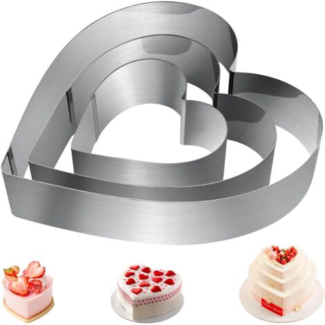 DOLASO Gebäckring, 3 Stück, Edelstahl, Herz-Kuchenform, Kuchenkreis, Dessertform für Kekse, Pizza, Backzubehör (1/4)