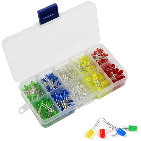 200 Stück LED Leuchtdiode, Led Leuchtdioden 3V, LED Dioden Sortiment Kit Rundkopf 2 Pin Diffuse LED Leuchtdioden Elektronikkomponenten mit 5 Farben (5mm und 3mm 200 Stück) (1/5)