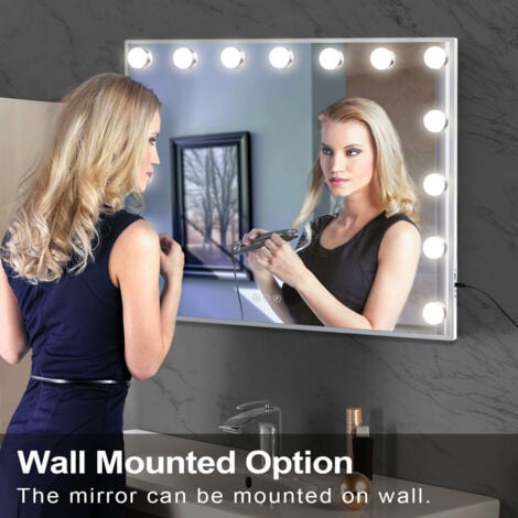 FENCHILIN Hollywood Mirror Vanity Mirror with Lights USB Port 15 Dimmable Lightbulbs 3 Lighting Modes for Dressing Table Vanity Mirror Makeup Mirror 10x Magnifying Glass Touchscreen 58x46cm