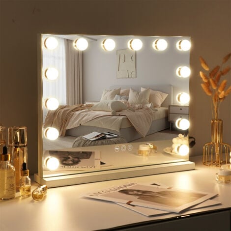 FENCHILIN Hollywood Mirror Vanity Mirror with Lights 14 Dimmable Lightbulbs 3 Lighting Modes for Dressing Table Vanity Mirror Makeup Mirror 10x Magnifying Glass Touchscreen 50x42cm