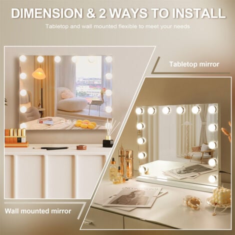 FENCHILIN Hollywood Mirror Vanity Mirror with Lights 14 Dimmable Lightbulbs 3 Lighting Modes for Dressing Table Vanity Mirror Makeup Mirror 10x Magnifying Glass Touchscreen 50x42cm