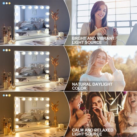 FENCHILIN Hollywood Mirror Vanity Mirror with Lights 14 Dimmable Lightbulbs 3 Lighting Modes for Dressing Table Vanity Mirror Makeup Mirror 10x Magnifying Glass Touchscreen 50x42cm