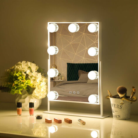 FENCHILIN 25x30cm Vanity Mirror with Lights Makeup Mirror 9 LED Bulbs Lighted Hollywood Mirror Light up Vanity Mirror 360°Rotation 3 Color Lighting Modes 10X Magnifying Dressing Table Mirror