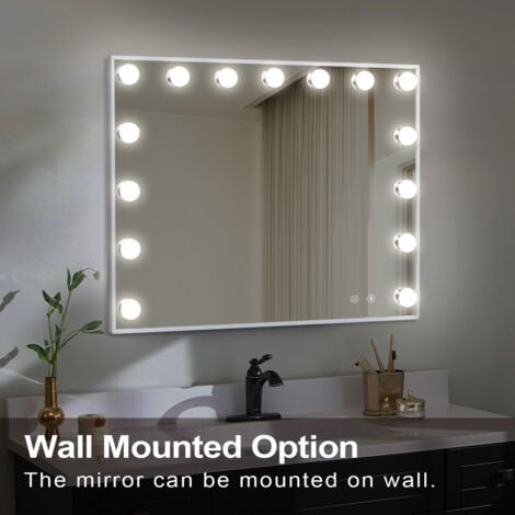 FENCHILIN Vanity Mirror with Lights and Bluetooth Speaker Makeup Mirror Lighted Hollywood Mirror with 15 Dimmable LED Bulbs USB Charge Port, 3 Color Lighting Modes White 58 x 46cm