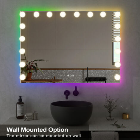 FENCHILIN Vanity Mirror with RGB Lights 80 x 58cm Hollywood Makeup Mirror with 18 Dimmable Bulbs Lighted Vanity Mirror with Smart Touch for Bedroom Dressing Room