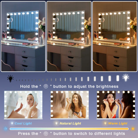 FENCHILIN Vanity Mirror with RGB Lights 80 x 58cm Hollywood Makeup Mirror with 18 Dimmable Bulbs Lighted Vanity Mirror with Smart Touch for Bedroom Dressing Room